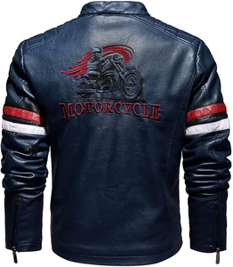 Veste de moto en cuir véritable de haute qualité design personnalisé manteau de motard en toile à col montant et fermeture éclair pour hommes OEM - Product Image 2