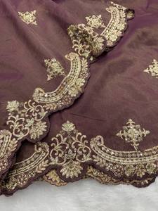 ผ้าส่าหรีงานฝีมือดีไซเนอร์ ปักด้ายสีน้ำตาล สำหรับงานดีวาลีและงานแต่งงานแบบอินเดีย พร้อมขายส่ง ความยาวปานกลาง - Product Image 6