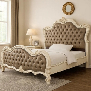 Lit King Size Classique de Luxe avec Tête de Lit Capitonnée Sculptée à la Main, Design Élégant, Cadre en Bois de Mahagoni Massif pour Hôtel et Maison - Product Image 6