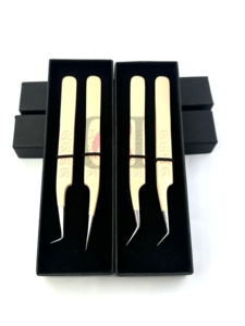 Wholesale GETUP BROSONS IMPEX 45 Degree Latte Powder Coating 90 Degree Butterfly Print Isolation <b>Silver</b> Tip Eyelash Tweezers - Product Image 5