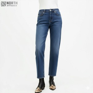 Jeans en denim pour femmes, coupe droite, taille mi-haute, décontractés, de haute qualité, vente en gros 2025, couleur unie, séchage rapide, respirant - Product Image 6