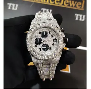 41mm Thương hiệu Mới Iced out xem thép không gỉ lấp lánh thiết lập thủ công Bust xuống vvs moissanite Đồng hồ cho đồ trang sức thời trang