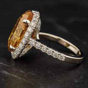 Anillo de Compromiso de Lujo con Diamante Ovalado Marrón Natural Certificado, Diseño de Halo, Oro Blanco de Alta Calidad, Shreeraj - Product Image 3