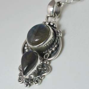 Navya Craft 925 <b>Solid</b> Sterling <b>Silver</b> Women's <b>Necklace</b> Handmade Boho Water Drop Jewelry with Labradorite for Christmas - Product Image 4