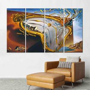 Realza tu espacio con arte surrealista: Impresión en lienzo de la Explosión del Reloj de Dalí, 4P: Enmarcado en lienzo tipo galería - Product Image 1
