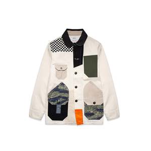 Veste de travail en cuir véritable pour homme, style patchwork, col montant, fermeture éclair, tailles XS à XL, pour l'automne - Product Image 1