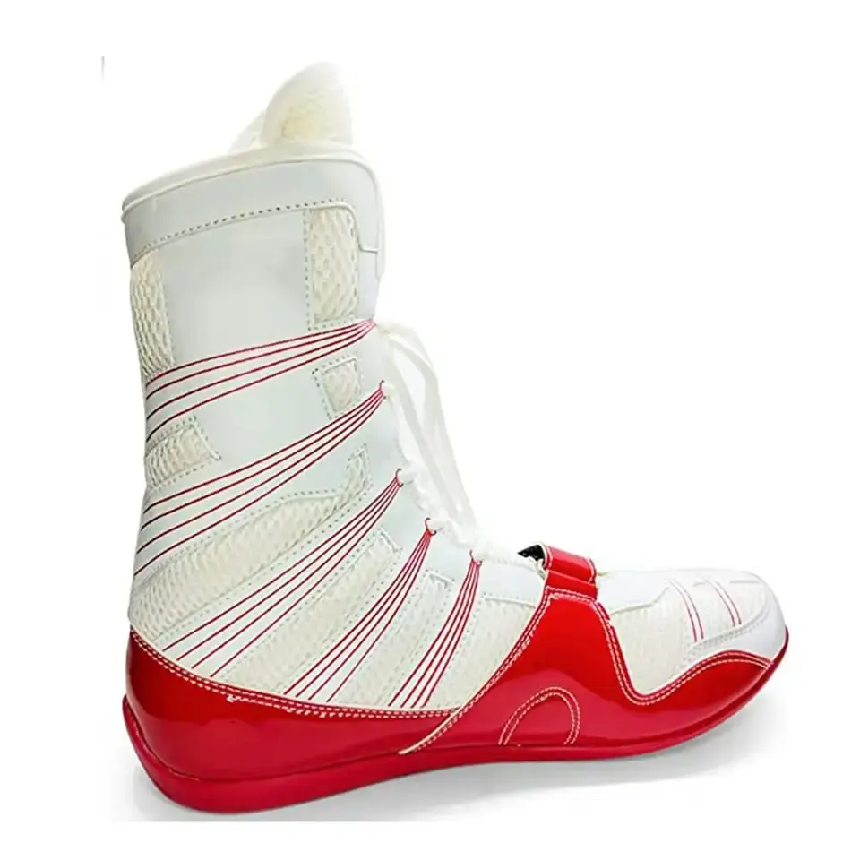 Zapatos de lucha libre con correa y cierre de encaje, Color blanco y rojo, con logotipo personalizado, nuevo diseño