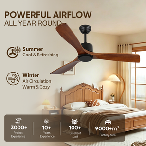 Ventilador de Techo de 52 Pulgadas Sin Luz, en Stock en EE. UU., Ventilador de Techo Moderno de Madera Sólida con Control Remoto para Dormitorio o Comedor - Product Image 3