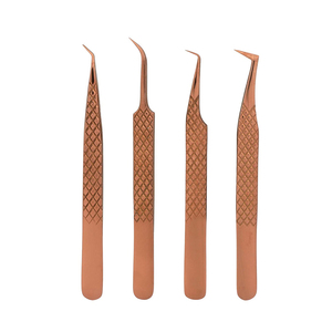 Lot de 4 pinces à cils droites en acier inoxydable de haute qualité avec poignée diamantée (Or rose) – Fournitures pour extensions de cils - Product Image 1