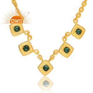 Collier avec pendentif en malachite naturelle plaqué or 18 carats, dernier modèle fait main, fabricant de bijoux fins - Product Image 2