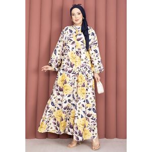 Vestido Casual de Viscosa Amarillo con Medio Botón, Estampado Transpirable, Cuello Mandarín, Largo hasta la Rodilla, ODM para Salidas Casuales de Día y Noche - Product Image 4