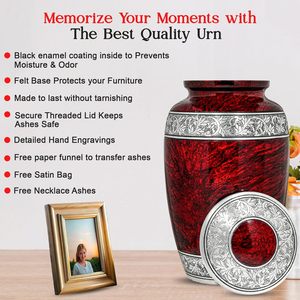 Urna Grande Hecha a Mano para Cenizas, Urna Metálica con Acabado de Mármol Rojo para Adulto, Elegante Urna de Cremación para Cenizas Humanas - Product Image 5