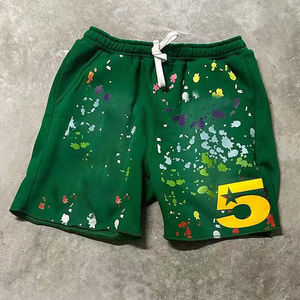 Sweat Shorts French Terry Heavy Cotton Drawstring Vintage Hip Hop <b>Paint</b> Splatter Street Wear 3d Puff Print Acid Wash Shorts - Product Image 1