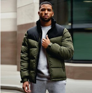 100% Polyester Full Zip Padded Lining Black/Khaki <b>Mens</b> Resolute Puffer Coat with 2 Front <b>Pouch</b> Pockets - Product Image 5
