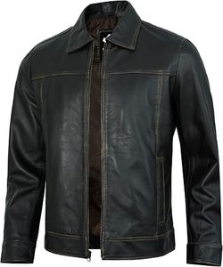 Vintage <b>Leather</b> <b>Jacket</b> <b>Men</b> Real Lambskin Classic Turn Down Collar <b>Leather</b> <b>Jackets</b> For <b>Men</b> - Product Image 5