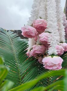 พวงมาลัยดอกมะลิประดิษฐ์พร้อมดอกโบตั๋นสีชมพูขนาดใหญ่สำหรับตกแต่งบ้านฉากหลังงานแต่งงานแบบอินเดียตกแต่งงานปาร์ตี้ของขวัญ - Product Image 3