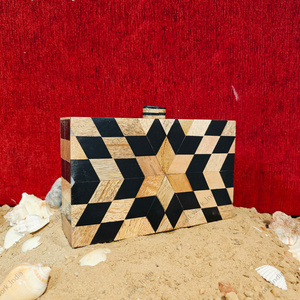 Luxury Geometric Resin and Natural Wood Inlay <b>Clutch</b> <b>Bag</b> with Bold Symmetrical Design Handcrafted Evening Statement Handbag - Product Image 2