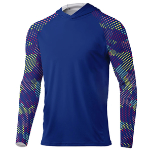 เสื้อตกปลาโพลีเอสเตอร์แขนยาวมีฮู้ดแห้งเร็วชุดตกปลาพร้อมกันแดด UPF 50 - Product Image 3