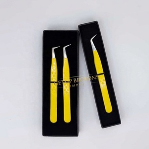 Pince à épiler professionnelle pour extensions de cils, haute qualité, 90 degrés, revêtement en poudre jaune, pointe argentée, logo personnalisé, instrument de beauté - Product Image 2