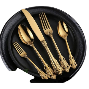 Nouveau Style Noir Métal Acier Poignée Ridge Couverts Couverts Ensemble Hôtel Cuisine Table miroir Décoratif Couverts Ensemble - Product Image 4