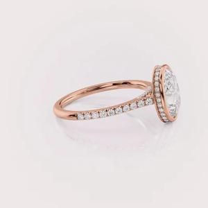 Anillo de Halo con Diamante Cultivado en Laboratorio de Corte Ovalado para Mujer, en Oro Amarillo/Blanco/Rosa de 9K con Baño de Rodio, Banda Pavé de Lujo - Product Image 4