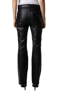 Elegantes pantalones de invierno con frente plano XL para mujer, decoraciones con logotipo de encaje de cuero estampado lavado, Material de retazos de colores a rayas - Product Image 3