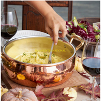 Casserole en cuivre martelé faite à la main avec poignée en acier inoxydable et bouton en forme d'oiseau, design moderne et luxueux, compatible four, ensemble d'ustensiles de cuisson