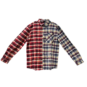 Élégant décontracté hommes vêtements 100% coton flanelle chemise à carreaux cravate teinture acide lavage éclaboussures chemise fabricant indien - Product Image 1