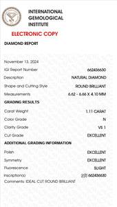 B2B อัญมณีสำหรับ GIA ได้รับการรับรอง1.11 CT เพชรสีขาวหลวมธรรมชาติ N สี FL ไหลบริสุทธิ์บริสุทธิ์ BX-4ขัดตัดอดีตสำหรับเครื่องประดับ - Product Image 3