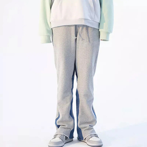 Customized Flared Sweatpants in Grey With Stripe Design Best Quality Cotton Fleece Fabric With <b>Drawstring</b> Closure <b>Trousers</b> - Product Image 3