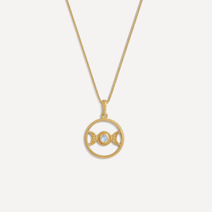 Cadenas de Moda con Baño de Oro de 18K y Piedra Lunar Natural de Latón Triple Luna, Energía de la Diosa, Regalo para Rituales de Adivinación, Venta al por Mayor, MOQ Bajo - Product Image 1