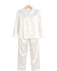 Manufacturer Custom Women White Satin Silk <b>Pajama</b> Set Button Down Long Sleeve Sleepwear Luxury Soft Smooth Nightwear Loungewear - Product Image 2