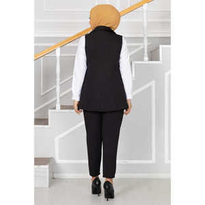 Conjunto de chaleco hijab con detalle de cuello tipo pañuelo estilo oficinista, color negro - Product Image 5