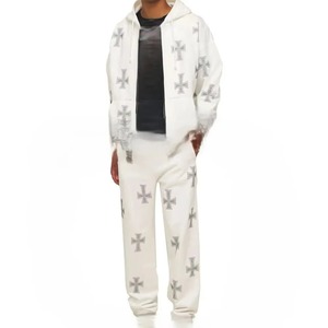 Conjuntos de chándal de dos piezas de alta calidad para hombre con detalle de diamantes de imitación, pantalones de chándal con capucha y Tops, patrón sólido para el invierno - Product Image 6