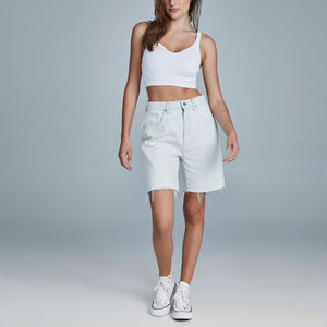 Short en jean élastique taille haute pour femmes S-5XL à volants blanc bleu mode d'été avec coupe confortable - Product Image 5