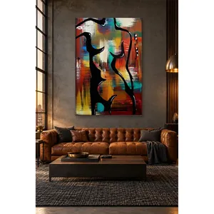 Silhouette féminine noire Fida sur fond abstrait aux couleurs vives, impression sur toile - Product Image 1