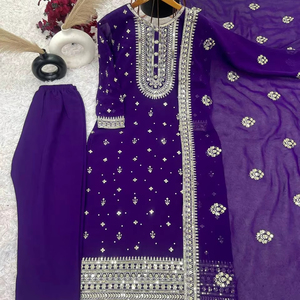 Nouvelle collection de vêtements de fête indiens et pakistanais de créateur Séquence de broderie lourde Travail haut-bas et ensemble Dupatta - Product Image 1