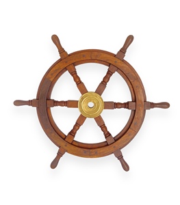 Roue de bateau en bois décorative de 18 pouces, design nautique classique, légère, polyvalente, à fixer au mur, sur un bureau, une étagère pour le bureau, la maison - Product Image 2