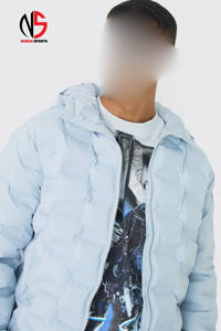 Chaqueta de hombre de último diseño, con capucha y sellado térmico, acolchada, en azul claro, a prueba de viento, con relleno de plumón, chaqueta de burbujas personalizada para hombre - Product Image 3