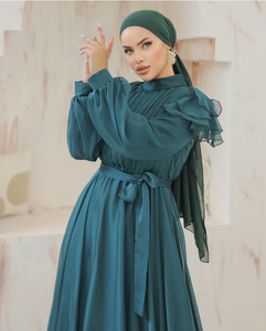 Dernier Modeste Turc Maxi Abaya Designs Beau Long Flair Styles Robe De Bal En Mousseline De Soie Tissu Ceinture Naturel Taille En Gros - Product Image 6