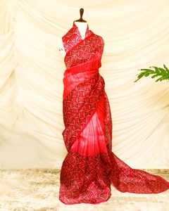 Pure Handloom Pêche Organza Soie Sari Doux Style Indien Partie Porter À La Main Imprimé Mince Pêche Bordure pour Anniversaire Cadeaux En Gros - Product Image 3