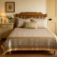 Ensemble de draps double d'été à fleurs légères 100% coton de haute qualité 220 TC jaune rose petit imprimé refroidissement écologique 3 pièces