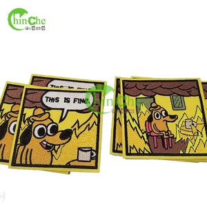 Venta caliente This Is Fine <span class=keywords><strong>Meme</strong></span> Dog Parche bordado personalizado con hierro en el respaldo para KC Green - Product Image 1
