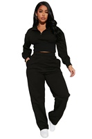 Ensemble de survêtement homme en coton épais 100% respirant, délavé à l'acide, avec strass, coupe évasée, comprenant un sweat à capuche et un pantalon