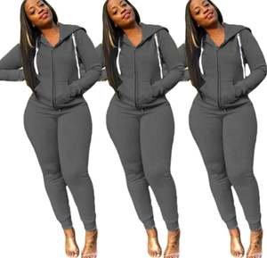 Vente chaude solide à capuche 2 pièces ensembles tenues survêtement femmes vêtements deux pièces pantalon ensemble pull meilleure combinaison - Product Image 1