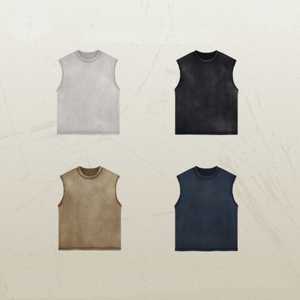 Débardeur sans manches d'été personnalisable pour hommes vêtements de sport à séchage rapide et coupe ajustée avec badge décorations à boutons style lavé à l'acide - Product Image 5