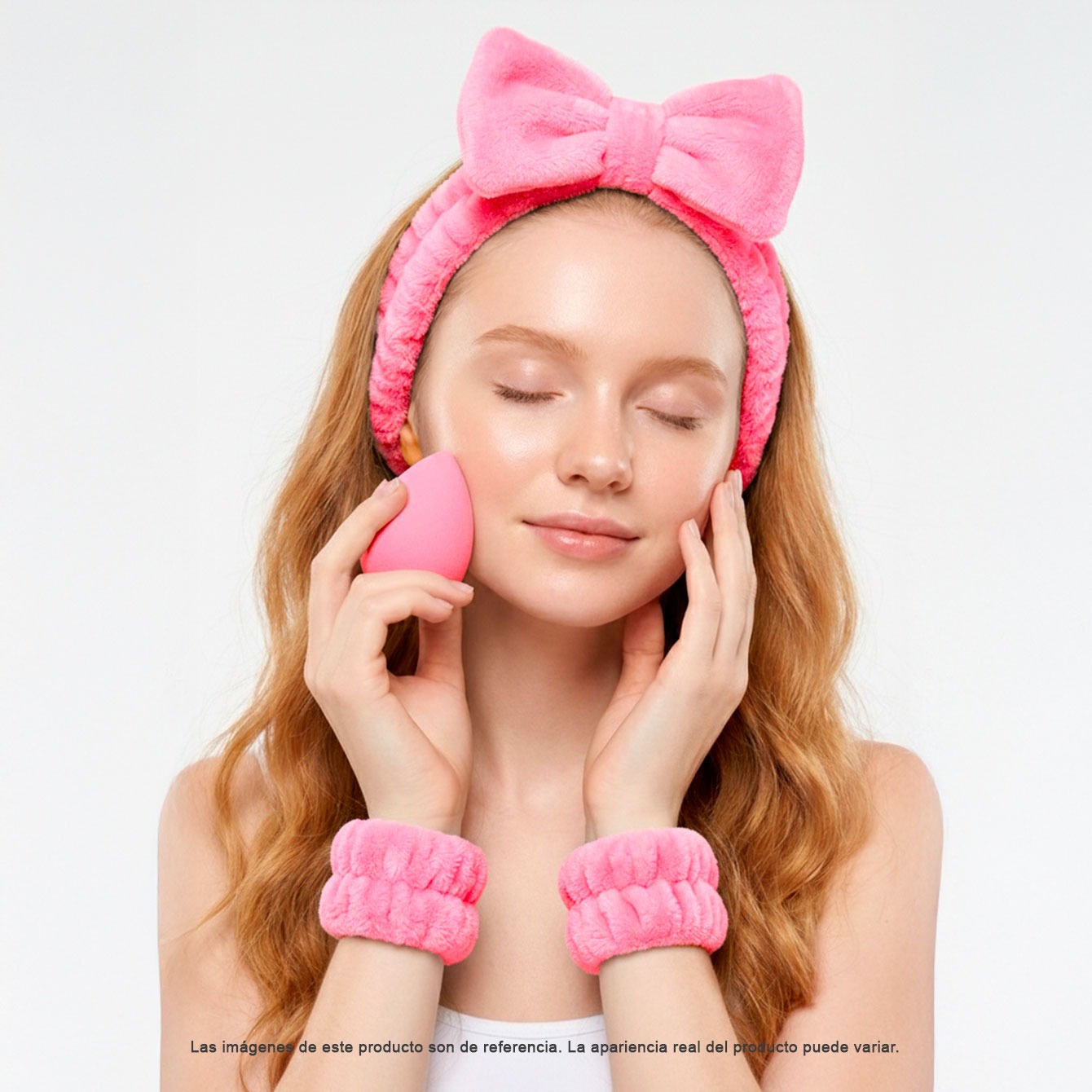 Kit Rosato Fascia per capelli + Spugna + Polsino