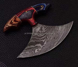 Cortador de pizza ecológico multiusos Tang completo tradicional de acero inoxidable de Damasco con hacha con mango de madera - Product Image 2