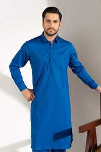 Latest Long Mandarin Collar Pakistani Men's Plus Size Breathable Comfort Kurta Salwar Trousers - Product Image 3