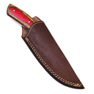 Couteau de chasse/camping Moluccan Eclectus fait main en acier Damas, lame pleine longueur à pointe tombante, manche en bois de Pakka, étui en cuir - Product Image 6